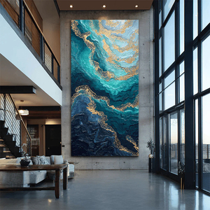 Quadri Moderni Dipinti a Mano al 100% su Tela Grande: <span class=keywords><strong>Nuvole</strong></span> Dorate e Cielo Blu - Dipinto a Olio su Tela per Decorazione Murale - Product Image 4
