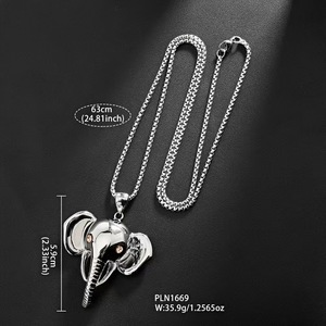 Collier pendentif éléphant en acier inoxydable pour homme, bijoux de mode hip-hop, chaîne design animal du zodiaque, ton argenté, 18 pouces - Product Image 2
