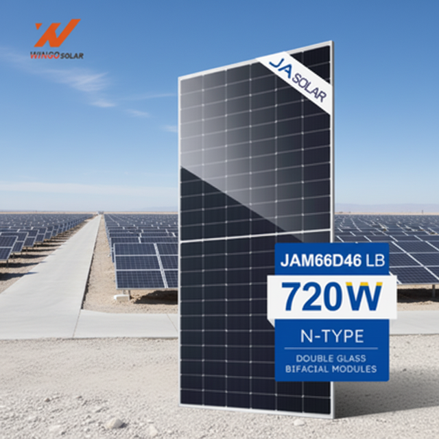 JA Solar Panel Topcon 720W N-Type Full Black Bifacial Double Glass Modules Stock PERC Pv Solar Panels