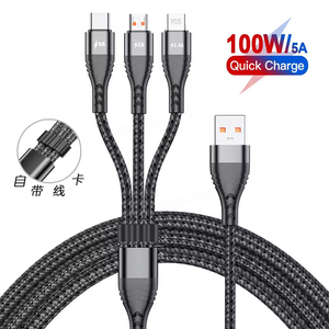 <strong>Multi</strong> <strong>Port</strong> Interface 3 in 1 66W <strong>USB</strong> C PD Fast Charging 6A Braided Charger Cable for Android iPhone iPad Game Player - Product Image 2