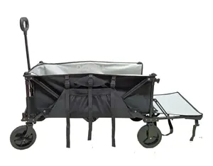 Collapsible Outdoor Utility Wagon with Folding Table and Drink Holders Gray portable garden wagon camping wagon cart
