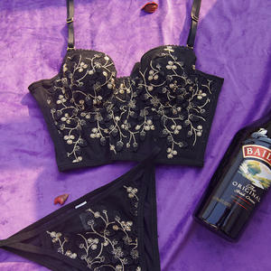 Sujetador de lencería con bordado Floral Grace para mujer, Sexy corta Camiseta sin mangas de cintura, conjunto de lencería y bragas sexis sin costuras 0007 - Product Image 3