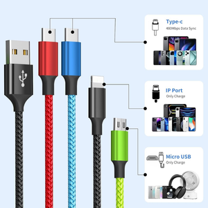 <span class=keywords><strong>Cable</strong></span> de Datos USB Multiusos 4 en 1 de Nailon Resistente de Carga Rápida y Varios Colores para Teléfono Inteligente, Tableta y Cámara - Product Image 2