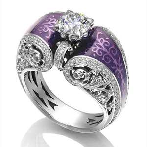 Anelli Romantici in Acciaio Inossidabile con Gemme e Zirconi, Placcatura in Rodio/Oro, Gioielli da Matrimonio Certificati IGI - Product Image 4