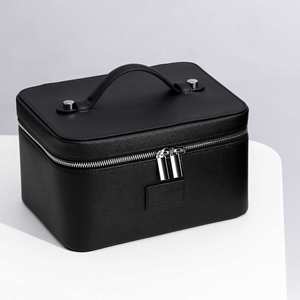 Ladies Saffiano Pu Leather Travel Toiletry <b>Case</b> Portable Handle <b>Makeup</b> <b>Vanity</b> Box Dopp Kit Cosmetic Bag - Product Image 1