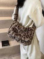 Nouveau sac à bandoulière en fausse fourrure imprimé léopard avec boucle magnétique, sac étudiant à grande capacité, doublure en polyester