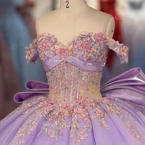 6973 Sweet 16 Gown Lilac Candy Color Soft <b>Tulle</b> Sweetheart Neck Beaded Bodice Tiered Ruffle <b>Skirt</b> Print Chapel Train Party - Product Image 5