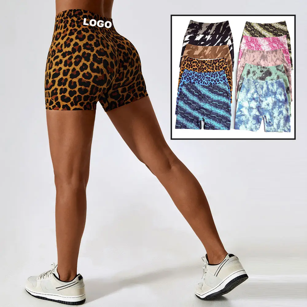 Venda quente Booty Lifting Leopardo Animal Print Curto De Esporte Femme Tie Dye Sportswear Mulher Mulheres Shorts de Bicicleta