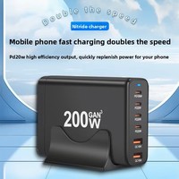 Cargador de escritorio GaN de 200W, x 2 + USB C * 4, adaptador de cargador de viaje multipuerto, 6 puertos QC3.0 PD, carga rápida de 100W para ordenador portátil