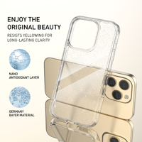Soonleader Vente en gros Coques de téléphone portable transparentes décorées de paillettes en PC dur TPE+PC antichoc pour Iphones 15 Pro Max