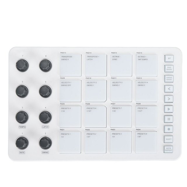 Wireless MIDI Controller with 16 RGB Drum Pads and 8 Rotating Knobs USB Beat Maker Machine for Music Production