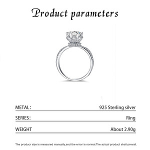 Anillo de compromiso de plata S925 con diamantes redondos de platino, engaste de corona, pavé, joyería fina clásica para mujer - Product Image 2