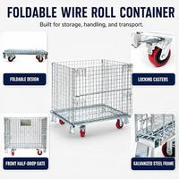 Cage de rangement robuste avec roulettes, conteneur en treillis métallique pliable, caisse mobile empilable pour poste de travail d'usine