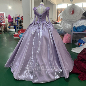 Vestido de Gala Lavanda Exquisito Mc041, Vestido de Quinceañera con Apliques de Encaje Floral y Cuentas, Satén Brillante, Jancember - Product Image 4