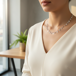 925K Sterling <b>Silver</b> Disc Minimalist <b>Choker</b> Drop Necklace - Product Image 3
