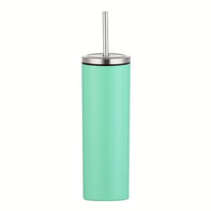 Gobelet droit en acier inoxydable brossé avec couvercle à paille vissable - Product Image 3