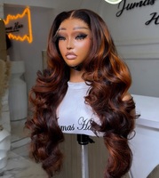 Perruques de haute qualité en cheveux humains vierges, ondulées, couleur orange, avec dentelle transparente pré-épilée, en promotion directe usine, pour femmes noires