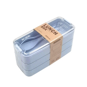 Cross-border trade lunch <b>box</b>, three-layer wheat <b>plastic</b> bento <b>box</b>, student and adult lunch <b>box</b> with cutlery, square lunch <b>box</b> - Product Image 5