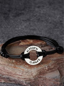 Pulsera <span class=keywords><strong>de</strong></span> cuerda <span class=keywords><strong>de</strong></span> cera trenzada para <span class=keywords><strong>hombre</strong></span> y mujer, brazalete personalizado, con disco en blanco, grabado <span class=keywords><strong>de</strong></span> letras estampadas, hecho a mano - Product Image 3