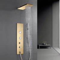 Robinet de douche mural dissimulé Kongmo de luxe moderne à double poignée, finition dorée, avec affichage LED effet pluie et cascade
