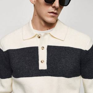 Suéter de Punto para Hombre, con Cuello de Solapa, Botones y Diseño de Rayas Finas, para Otoño e Invierno - Product Image 2