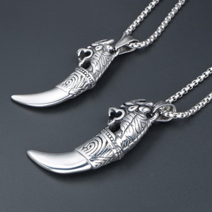 Collier pendentif en forme de dents de loup pour hommes, bijoux en argent tibétain en forme d'animal, cadeau SP183-756 - Product Image 3