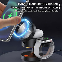 Cargador Inalámbrico Magnético 4 en 1, Banco de Energía Portátil LED, Carga Rápida de 15W, Base de Carga Plegable de Viaje, Micrófono para iPhone y Reloj