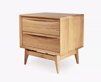 Table de chevet en bois de style mid-century, minimaliste, en bois véritable, avec 2 tiroirs