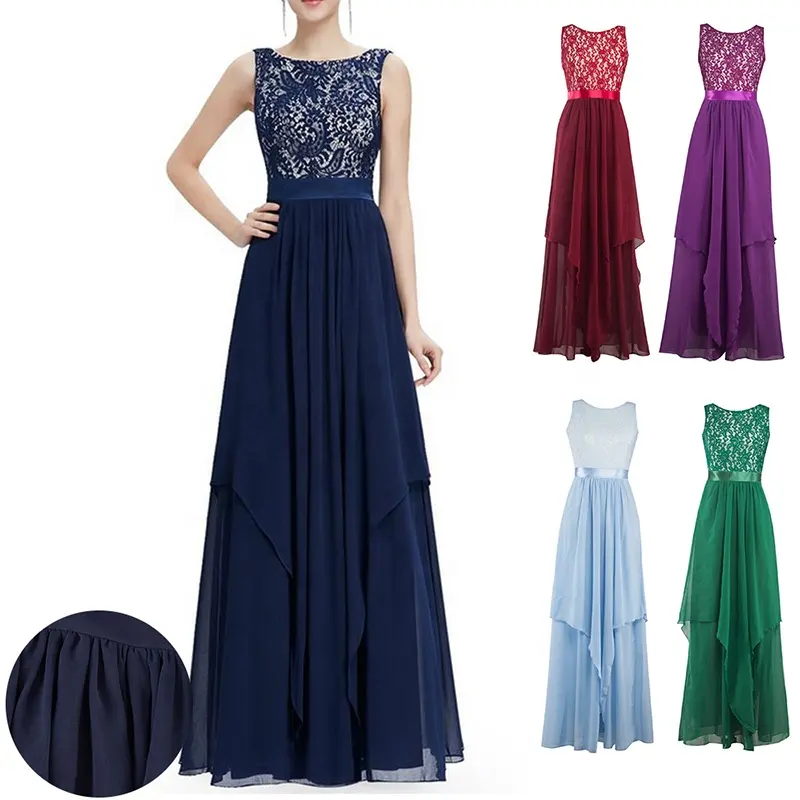 Custom Hot Sale Fashion Backless Bridesmaid Lace Gown Long Dress Girls V Neck Club Evening Dresses