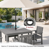 Ensemble de salle à manger d'extérieur en plastique gris à faible entretien, table et chaises de patio en HIPS