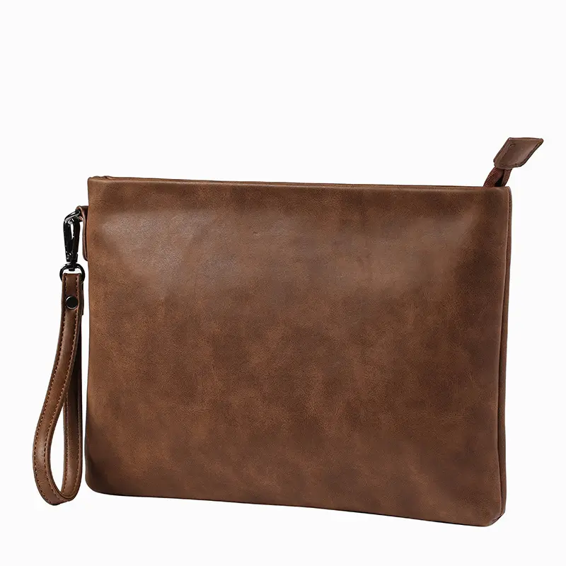Good Quality Vintage 2023 Popular Plain Custom Wholesale Designer Large Pu Leather Envelope Clutch Bag Purse for Men