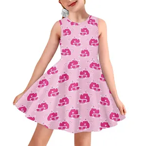 फैक्टरी आउटलेट के लिए अनुकूलन बच्चों के कपड़े लड़कियों पार्टी कार्टून एनीमेशन चायदानी पैटर्न पूर्ण प्रिंट आकस्मिक स्लिम टैंक पोशाक