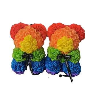 Özelleştirilmiş gökkuşağı gül ayılar en kaliteli çiçek oyuncak ayı mix renk toptan fiyat pe köpük gül hayvanlar hediye