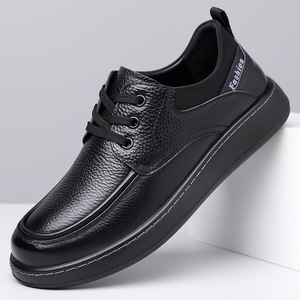 Chaussures en cuir pour hommes, noires, à bout rond, à lacets, plateforme, style décontracté, semelle épaisse, taille adulte 9950 - Product Image 1