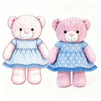 Adorable Ours en Peluche à Texture Bouclée avec Robe à Manches Courtes à Pois et Bordure en Dentelle, Jouet en Peluche Doux