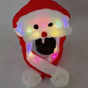 Chapeau de Père Noël LED, chapeaux de Noël clignotants avec barbe mobile, casquette lumineuse pour adultes et enfants, cadeau du Nouvel An, couvre-chef chaud d'hiver - Product Image 3