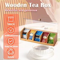 Boîte de rangement de bureau en bambou avec 5 compartiments pour le tri des sachets de thé, du sucre, des pilules, des bijoux, boîte de rangement multifonctionnelle pour la maison