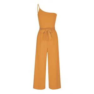 Mono de verano elegante para mujer, holgado, de color liso, con un hombro descubierto, lazo, cintura alta y bolsillos - Product Image 6
