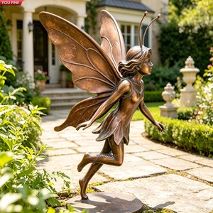 Sculpture d'elfes en bronze YOUFINE, statue de garçon ailé, enfant fée avec <span class=keywords><strong>oiseau</strong></span> pour la décoration de jardin et de cour de villa en extérieur - Product Image 5