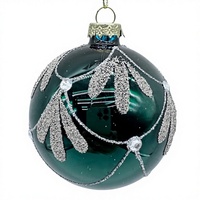 Ornements de Noël uniques en verre brillant vert foncé de 8 cm Merry Tree, avec peinture en poudre et strass adhésifs de haute qualité