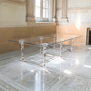 Mesa de Comedor Moderna de Acrílico para Bodas con Estructura de Acero Inoxidable <span class=keywords><strong>y</strong></span> Cubierta de Vidrio Templado para Hotel, Restaurante, Banquete <span class=keywords><strong>y</strong></span> Uso Doméstico - Product Image 2