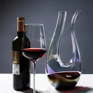 ขายส่ง1600มิลลิลิตรแก้วคริสตัลสีแดงไวน์ขวดเหล้าที่ไม่ซ้ำกัน Eco เอียงด้านบนมือเป่า U รูปร่างขวดเหล้าไวน์