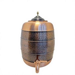 Premium Multi-Texture Pure <b>Copper</b> Water Dispenser Tank 11L Barrel Shape Hammered Mosaic Matka Leakproof Water Camper with Tap - Product Image 1