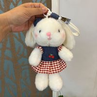 Pendentif en peluche lapin vintage en jean cerise à oreilles tombantes, parfumé, cadeau pour breloque de sac, pour adolescentes