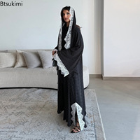 Robe longue pour femme Eid, Abaya en dentelle à pois, Abaya de fête Ramadan, Vestidos Largos, Jalabiya musulmane, Caftan marocain, Robe longue arabe de Dubaï