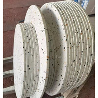 Mesa de Comedor de Terrazo Colorida con Borde Redondeado Estilo Bistro, Mesa de Café de Terrazo Cuadrada Pequeña con Estructura Metálica para Restaurante