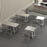 Tables à manger rectangulaires en acier inoxydable épaissies, pieds en forme de V, robustes et économiques pour les cafétérias, les snack-bars, les pubs