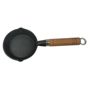 10Cm Mini Pancake Nấu Ăn Pan Preseasoned Không Dính Trứng Pan Với Tay Cầm Bằng Gỗ Cho Nhà Nấu Ăn