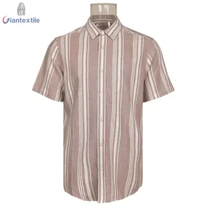New Arrival Quality Assurance Pink White Striped Shirt 55% Linen 45% Viscose Casual Long Sleeve Men's Shirt