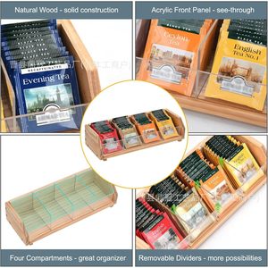Bamboo Wood <b>Tea</b> Bag Storage <b>Box</b> Acrylic Handle Wooden Organizer For Office Desk Rectangle Minimalist Style - Product Image 5